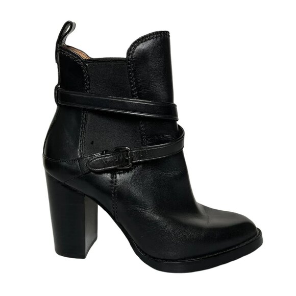 Coach Jackson Black Leather Strappy Block Heeled Ankle Boots - Picture 1 of 7